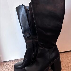 Platform Black Heeled Boots - WIDE FIT
